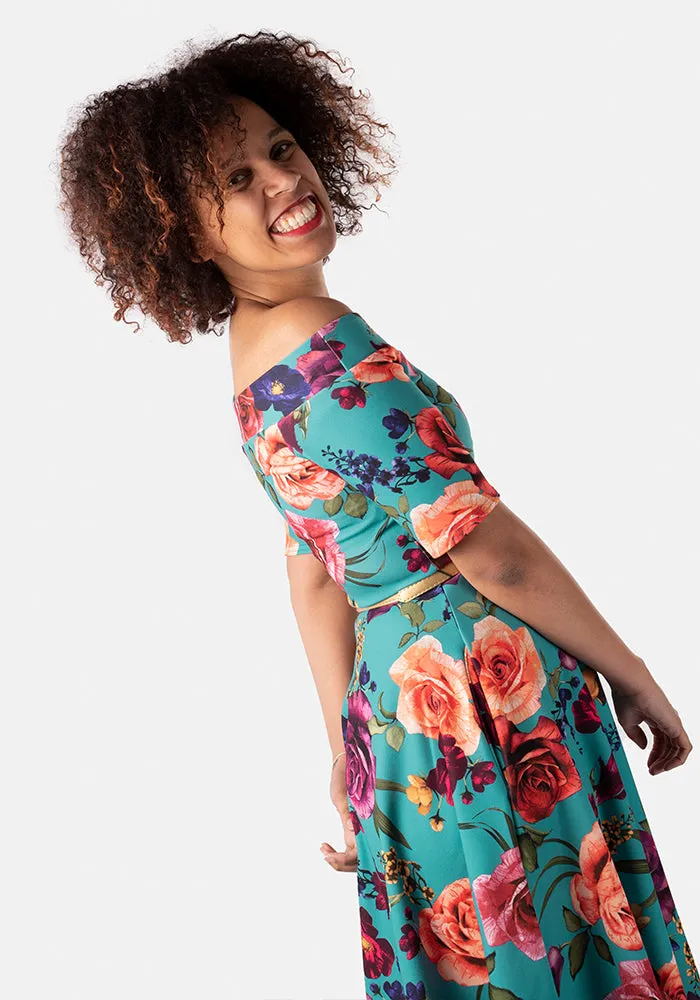 Eleri Teal Floral Swing Dress