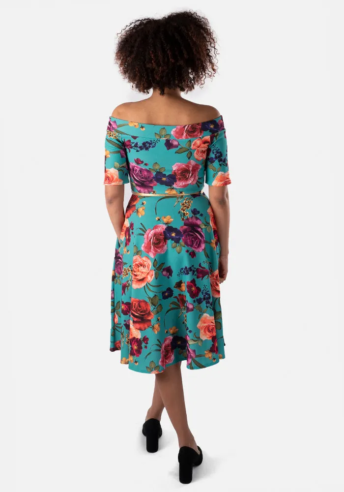 Eleri Teal Floral Swing Dress