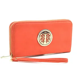 Emblem Embossed Zip Around Wallet