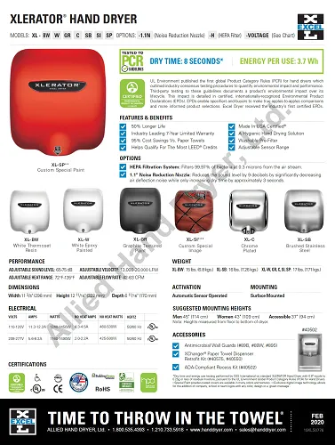 Excel Dryer XLERATOR® XL-SP (RED) Hand Dryer - Special Color RED on Zinc Alloy High Speed Automatic Surface-Mounted