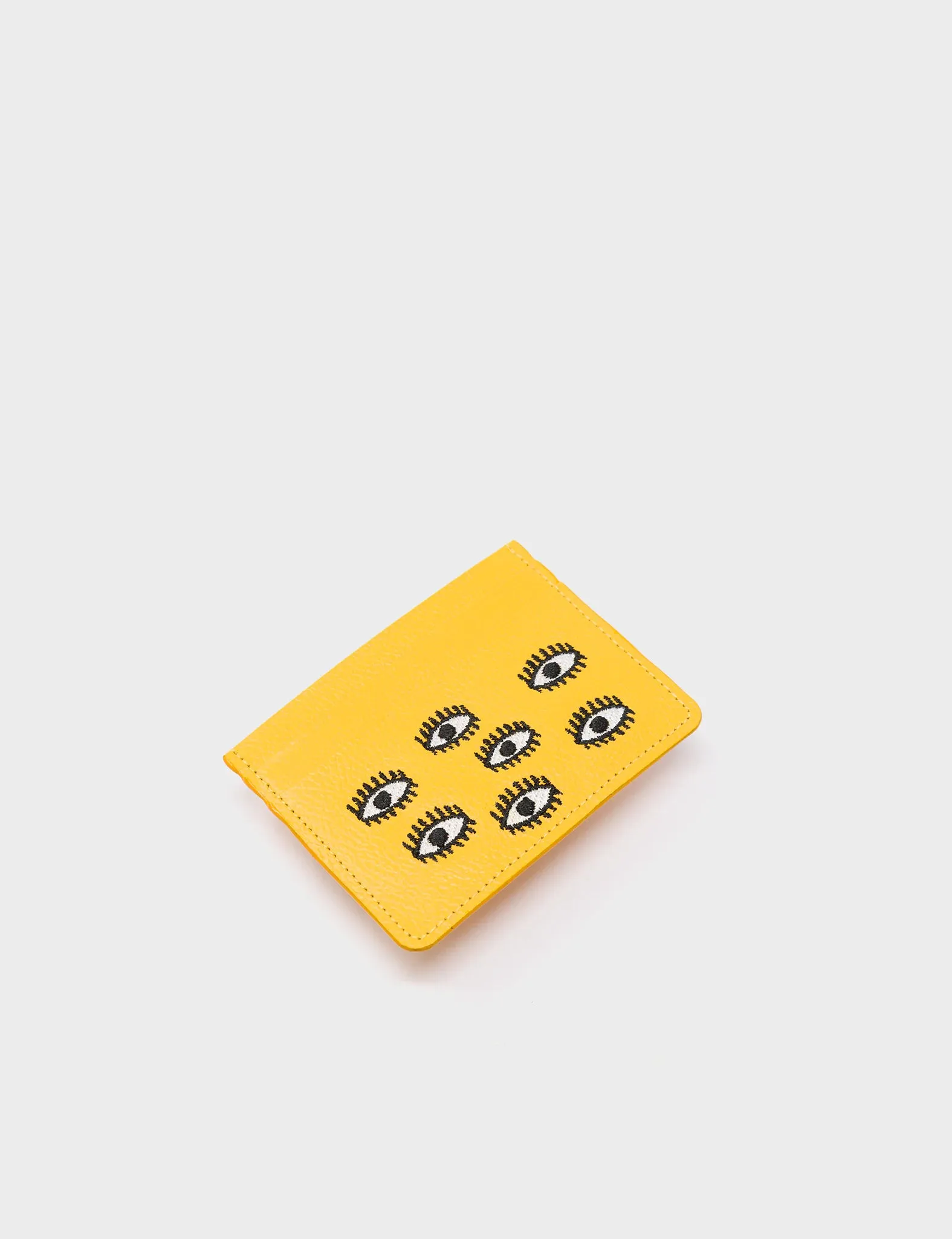 Filium Yellow Leather Cardholder - All Over Eyes Embroidery