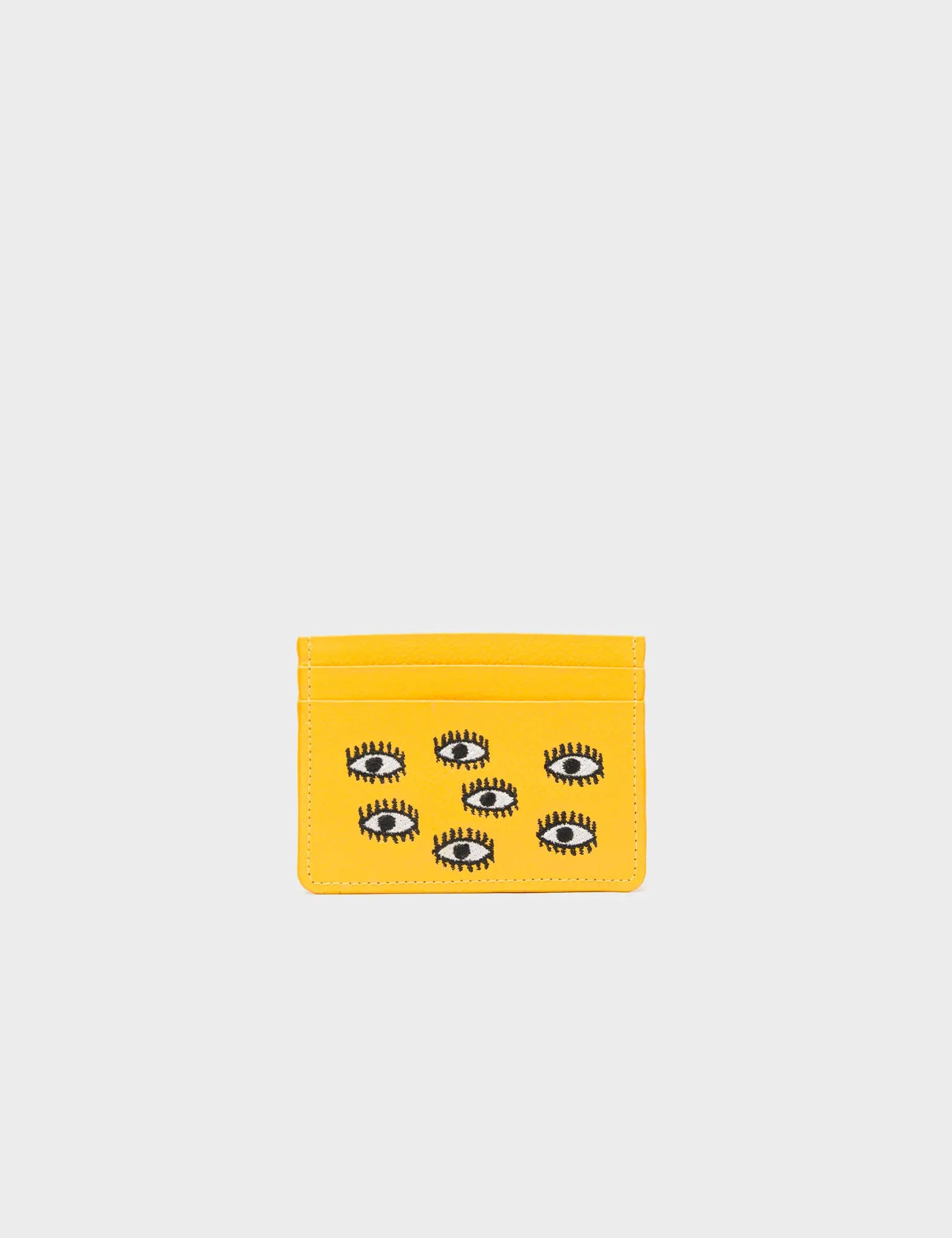 Filium Yellow Leather Cardholder - All Over Eyes Embroidery