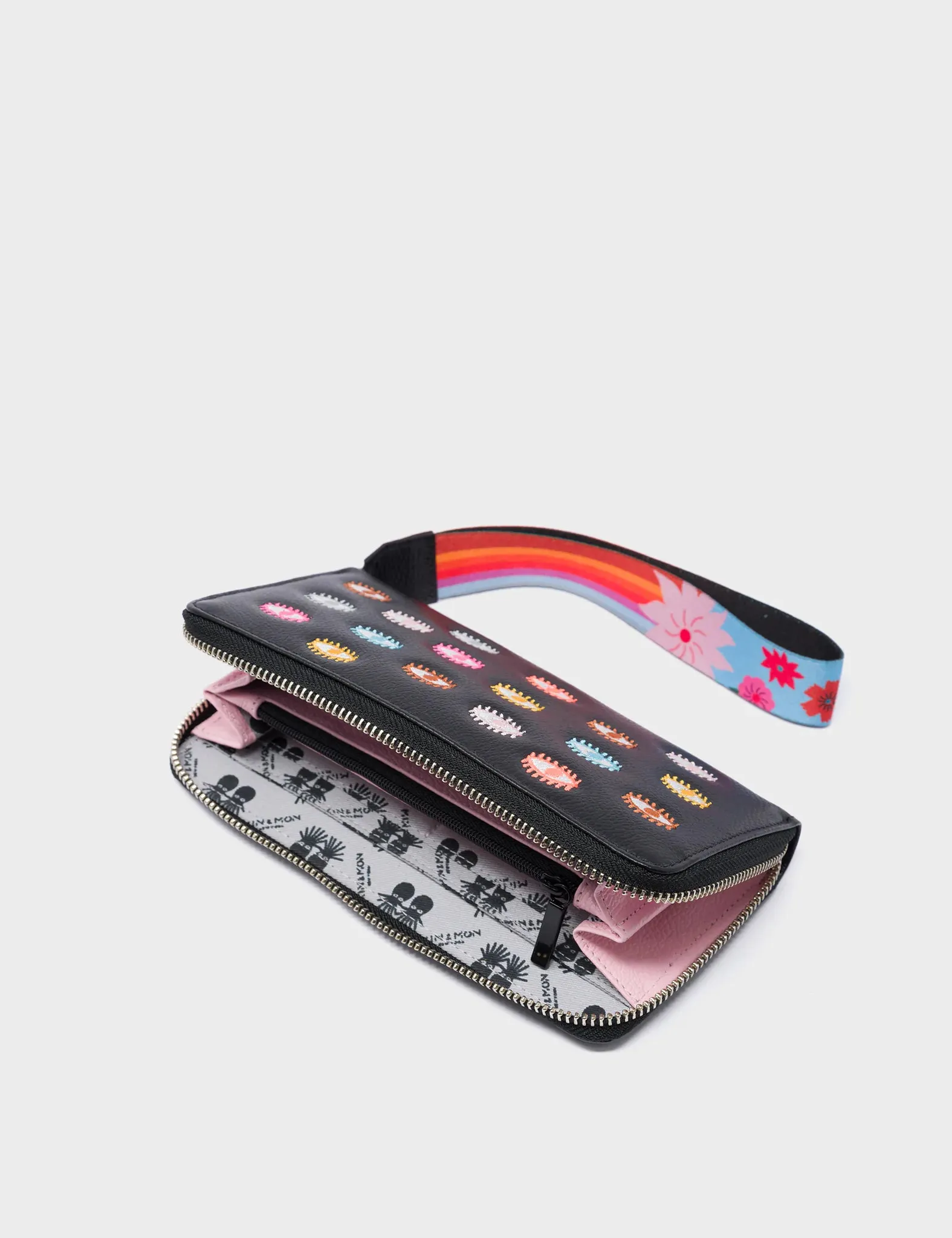 Francis Black Leather Wallet - Groovy Rainbow Design