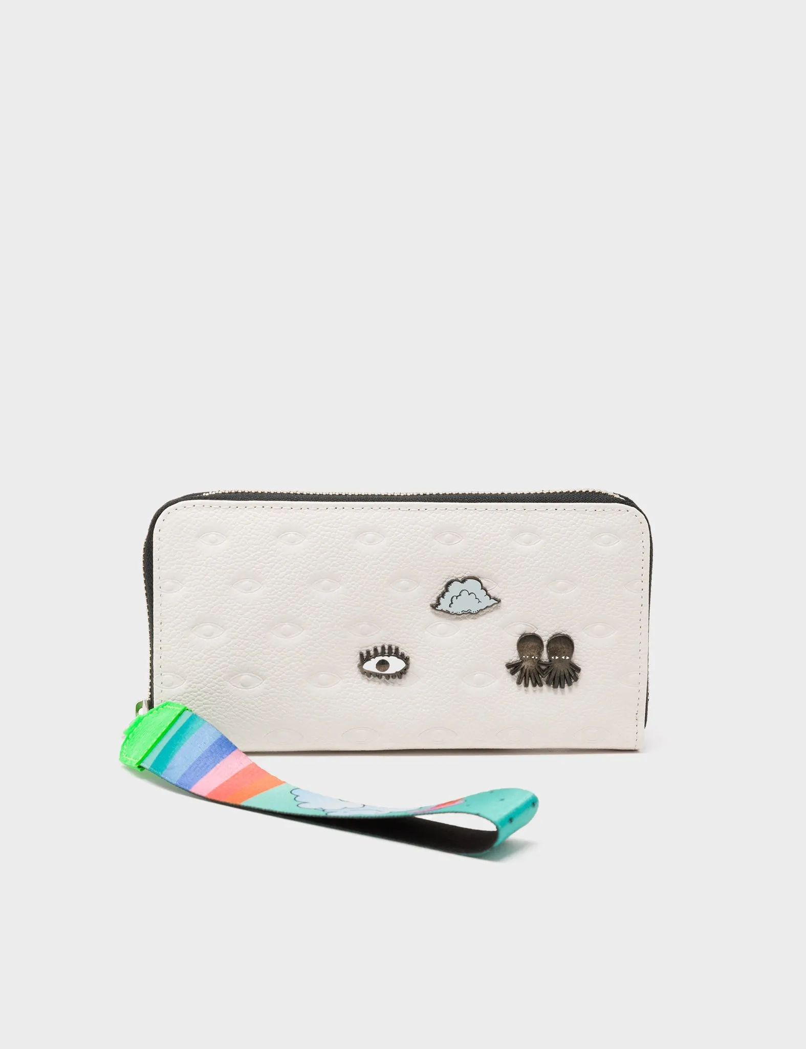 Francis Cream Leather Wallet - Debossed all over eyes pattern