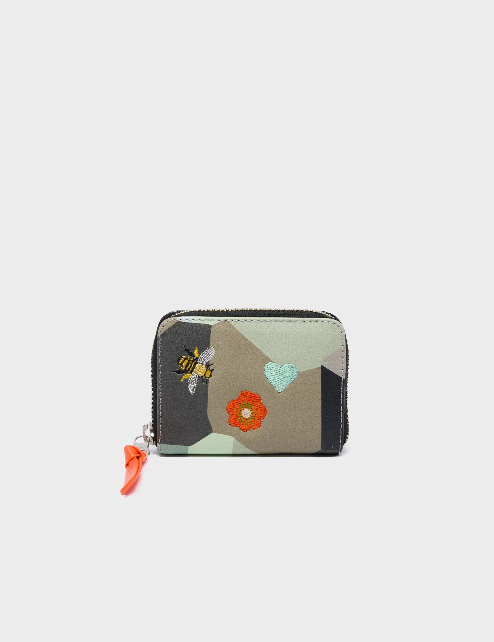 Frodo Green And Neon Orange Leather Zip Around Wallet - Camo Dreams Design