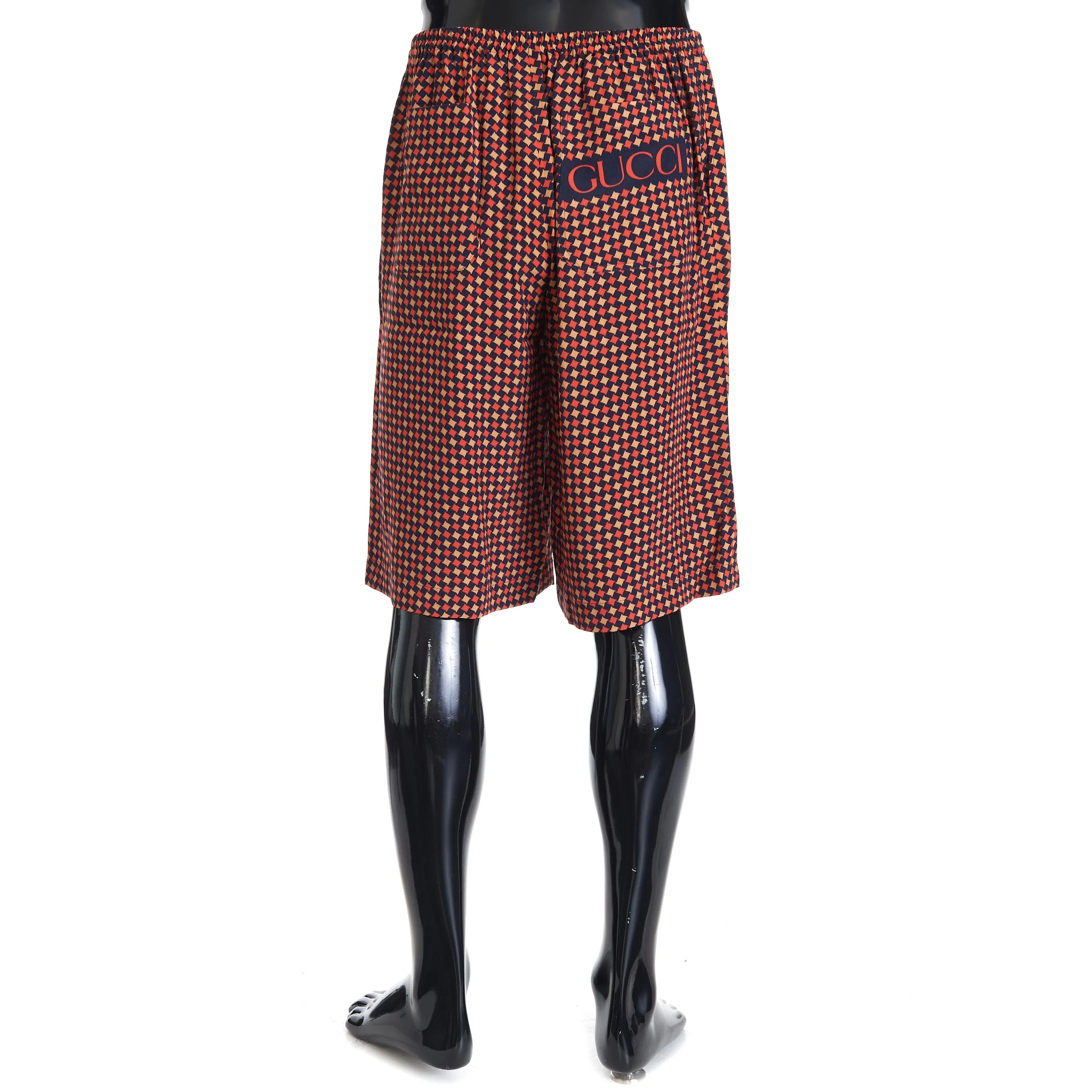 Geometric Houndstooth Print Shorts In Blue & Red Viscose