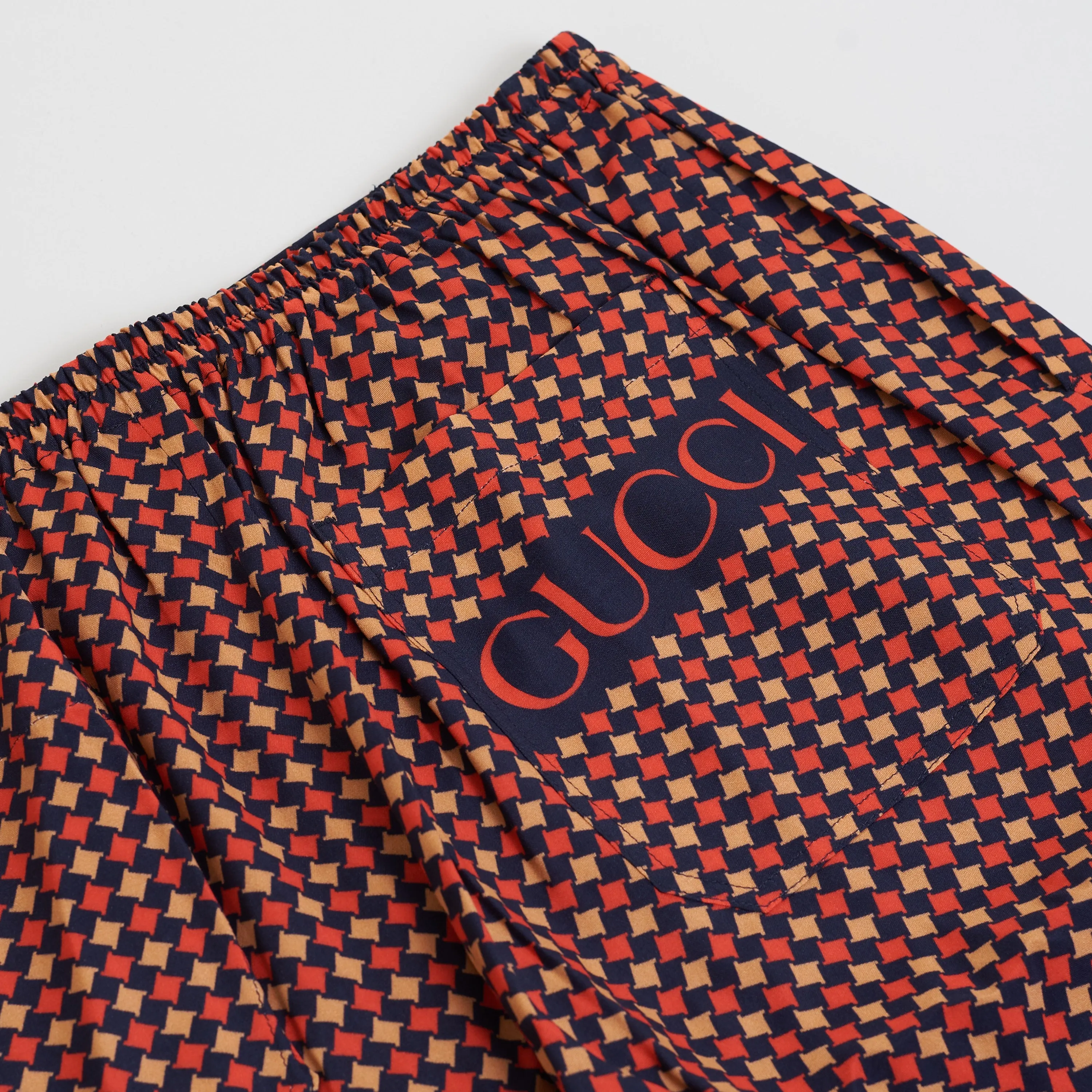 Geometric Houndstooth Print Shorts In Blue & Red Viscose