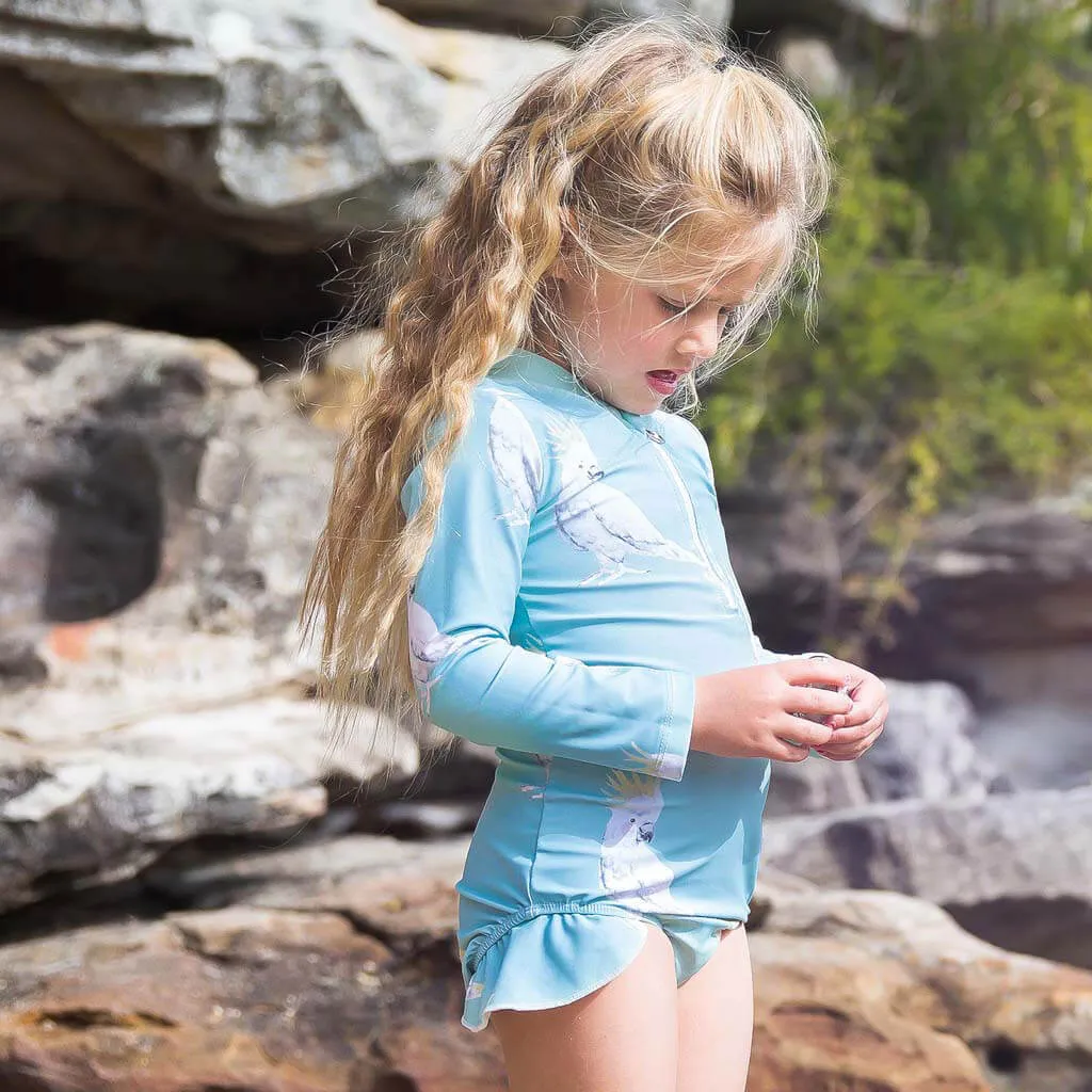 Green Cockatoo Long Sleeve Girls Zip Swimmers