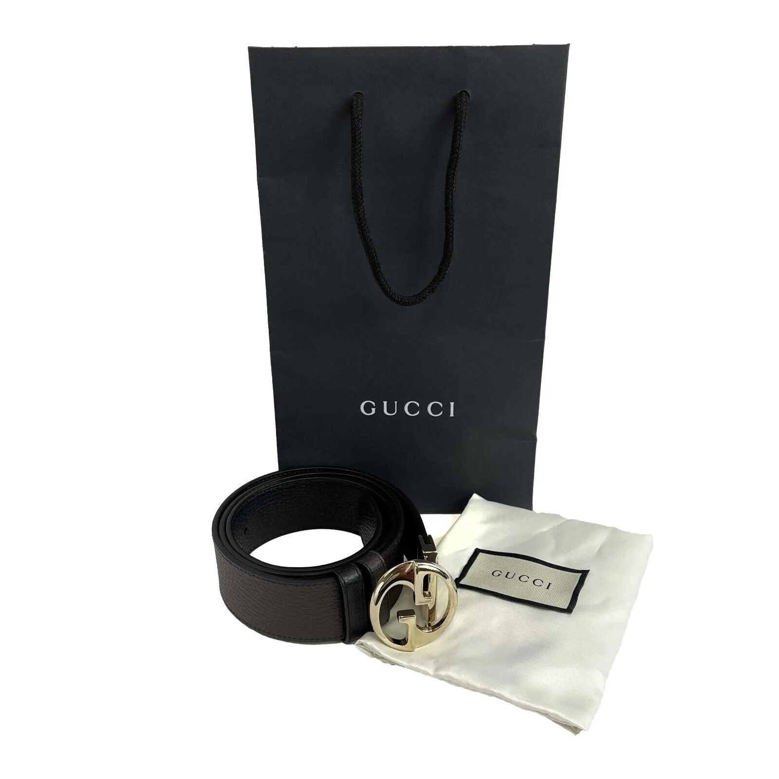 Gucci - Excellent - 1973 Reversible Belt - Brown / Black / Gold - Size 95/38