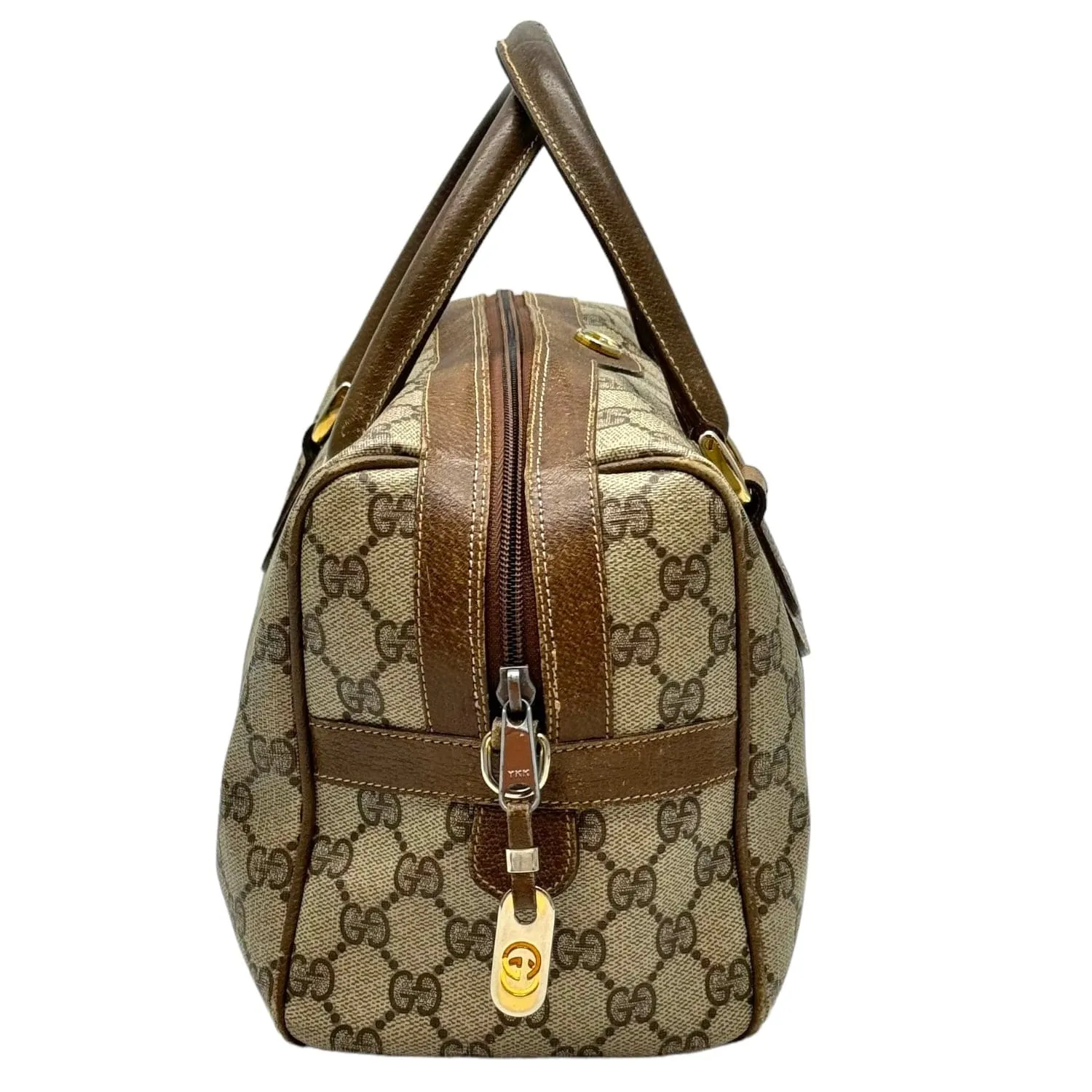 GUCCI Vintage GG Canvas & Leather Boston Bag - Brown & Tan