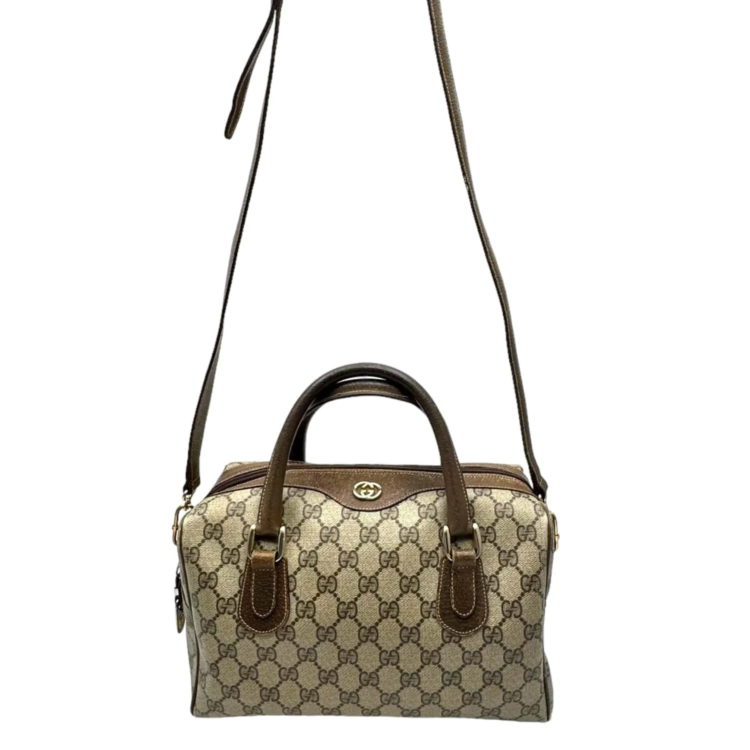 GUCCI Vintage GG Canvas & Leather Boston Bag - Brown & Tan