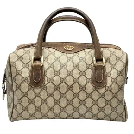 GUCCI Vintage GG Canvas & Leather Boston Bag - Brown & Tan