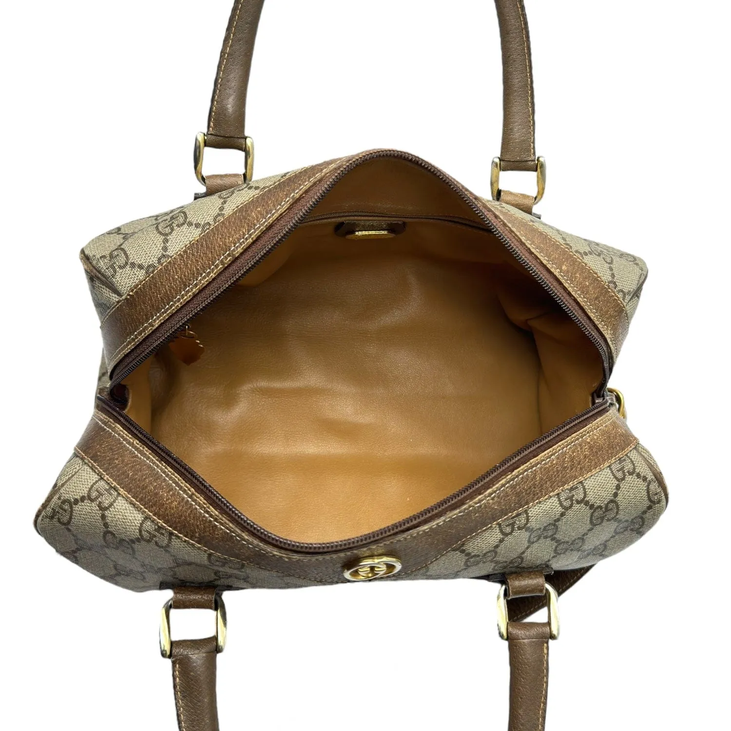 GUCCI Vintage GG Canvas & Leather Boston Bag - Brown & Tan