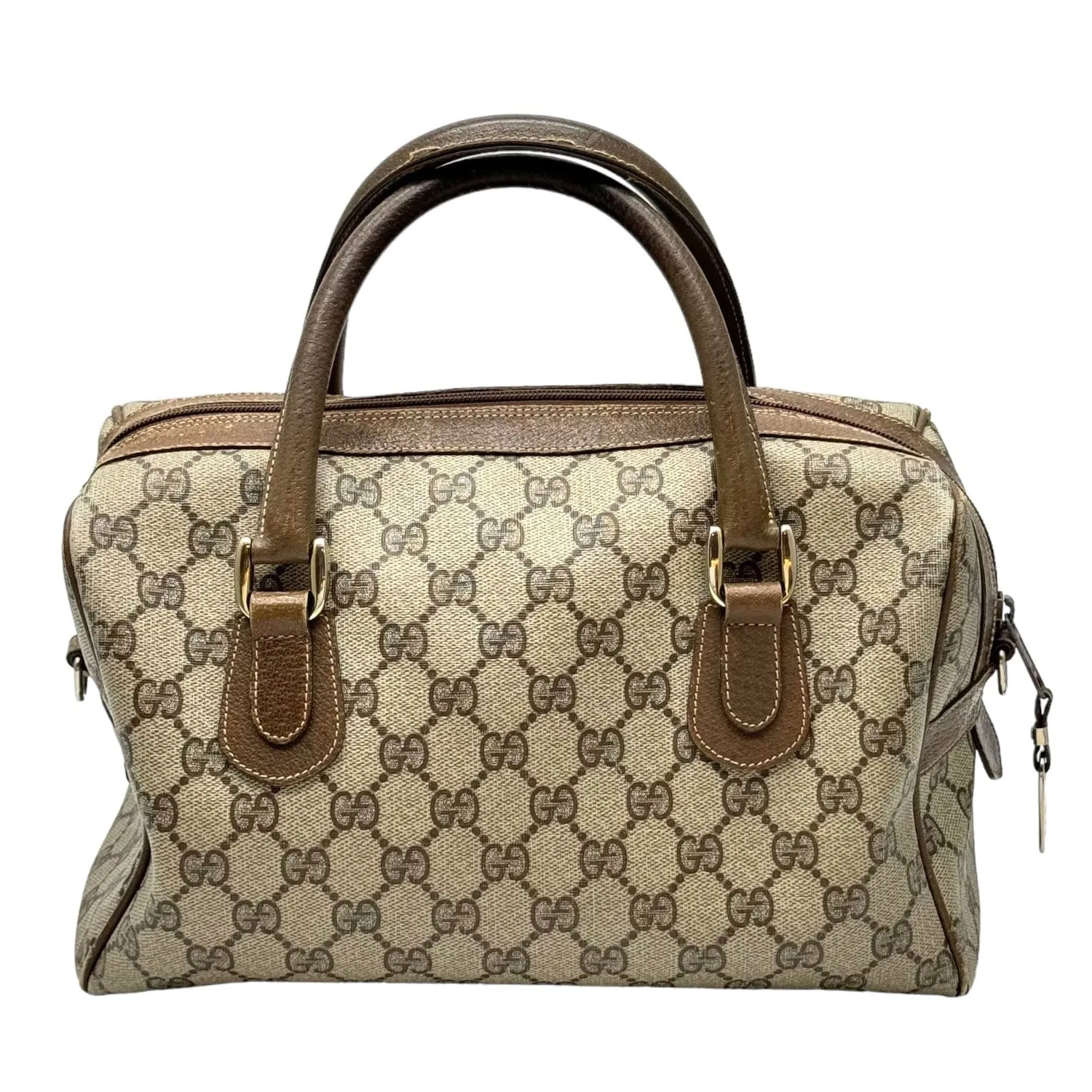 GUCCI Vintage GG Canvas & Leather Boston Bag - Brown & Tan