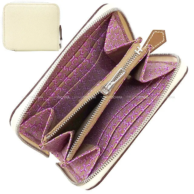 HERMES Bi-fold wallet Azap Silk in Compact Lucky Daisy Nata/Mauve sylvestre/Chai Veau Epsom/Veau Barenia/Silk100% Silver HW Stamp U[BRAND NEW][Authentic]