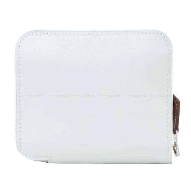 HERMES Bi-fold wallet Azap Silk in Compact Wild New White/Capucine/Bleu Zephyr Evercolor/Veau Barenia/Silk Silver HW Stamp B[BRAND NEW][Authentic]