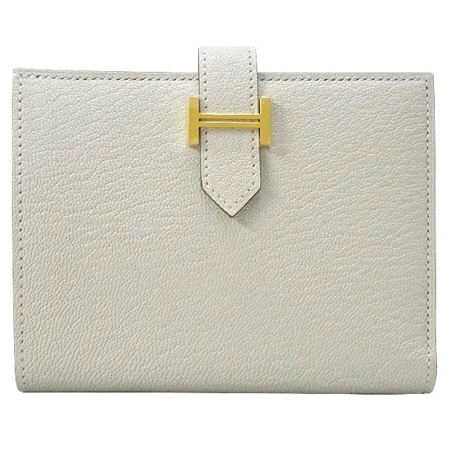 HERMES Bi-fold wallet Bearn Compact Mushroom Chevre Myzore Gold HW Stamp B[BRAND NEW][Authentic]