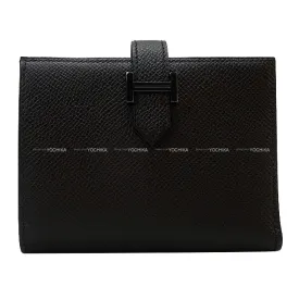 HERMES Bi-fold wallet Bearn Compact SO BLACK Monochrome Noir (Black) Veau Epsom Black HW Stamp U[EXCELLENT][Authentic]