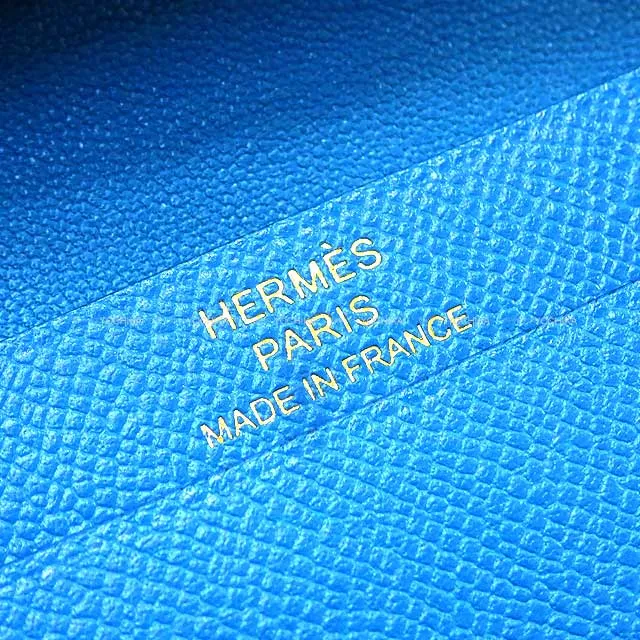 HERMES Bi-fold wallet Bearn Mini Card holder With Coin purse Blue Fride Veau madame Gold HW Stamp B[EXCELLENT][Authentic]