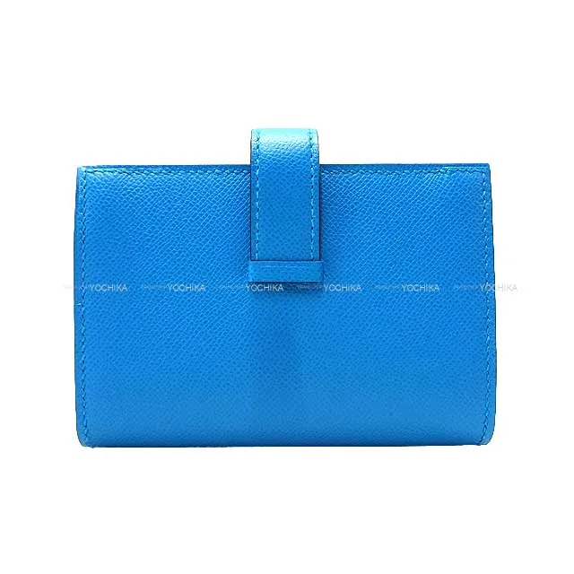 HERMES Bi-fold wallet Bearn Mini Card holder With Coin purse Blue Fride Veau madame Gold HW Stamp B[EXCELLENT][Authentic]