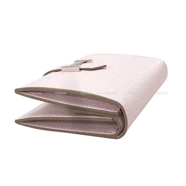 HERMES Bi-fold wallet Bearn Mini Card holder With Coin purse Mauve Pale Chevre Myzore Silver HW Stamp B[BRAND NEW][Authentic]