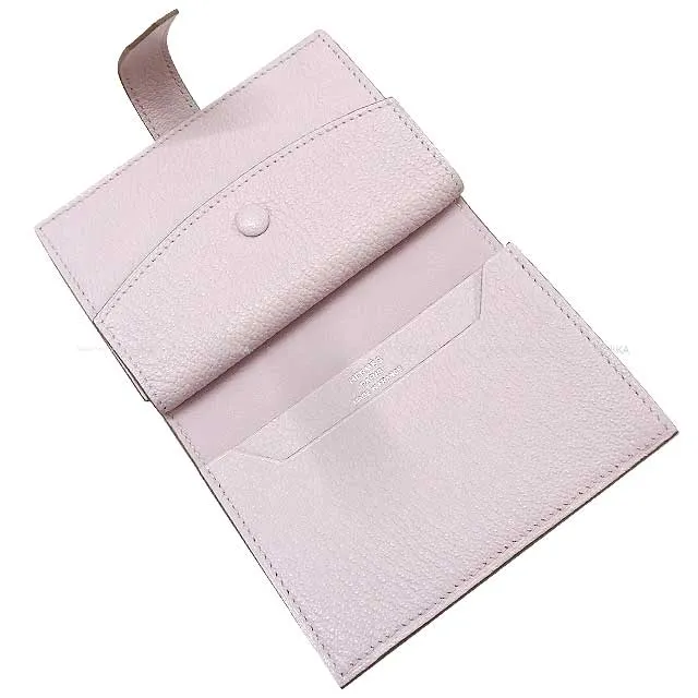 HERMES Bi-fold wallet Bearn Mini Card holder With Coin purse Mauve Pale Chevre Myzore Silver HW Stamp B[BRAND NEW][Authentic]