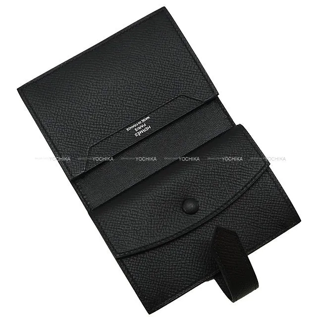 HERMES Bi-fold wallet Bearn Mini Card holder With Coin purse SO BLACK Monochrome Noir (Black) Veau Epsom Black HW Stamp U[EXCELLENT][Authentic]