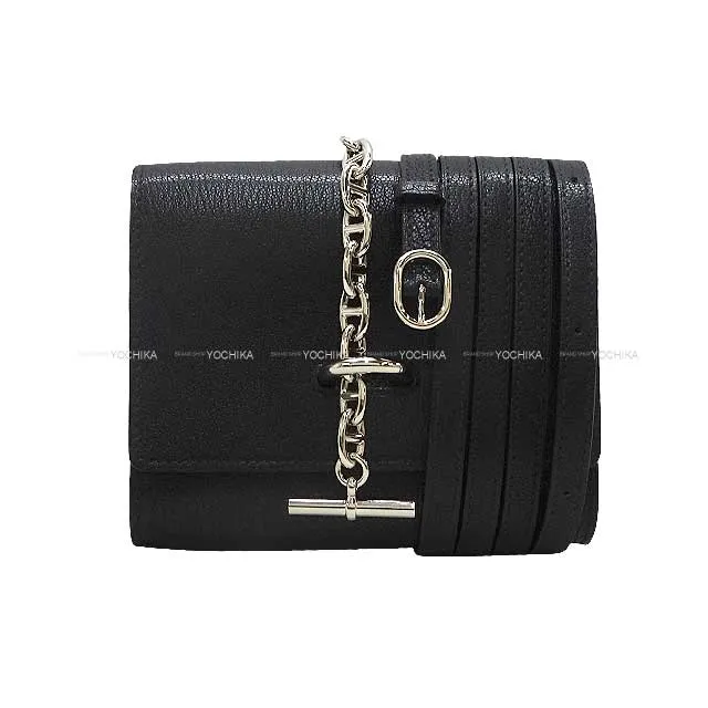 HERMES Bi-fold wallet Compact Chaine D'ancre Compact Noir (Black) Chevre Myzore Silver HW Stamp B[BRAND NEW][Authentic]