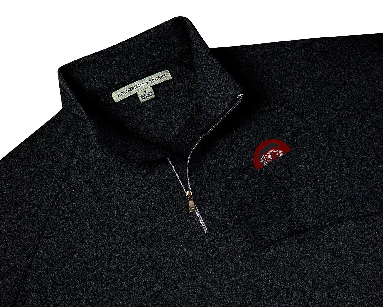 Holderness and Bourne Gamecock 1/4 Zip Pullover: Black with Garnet Circle