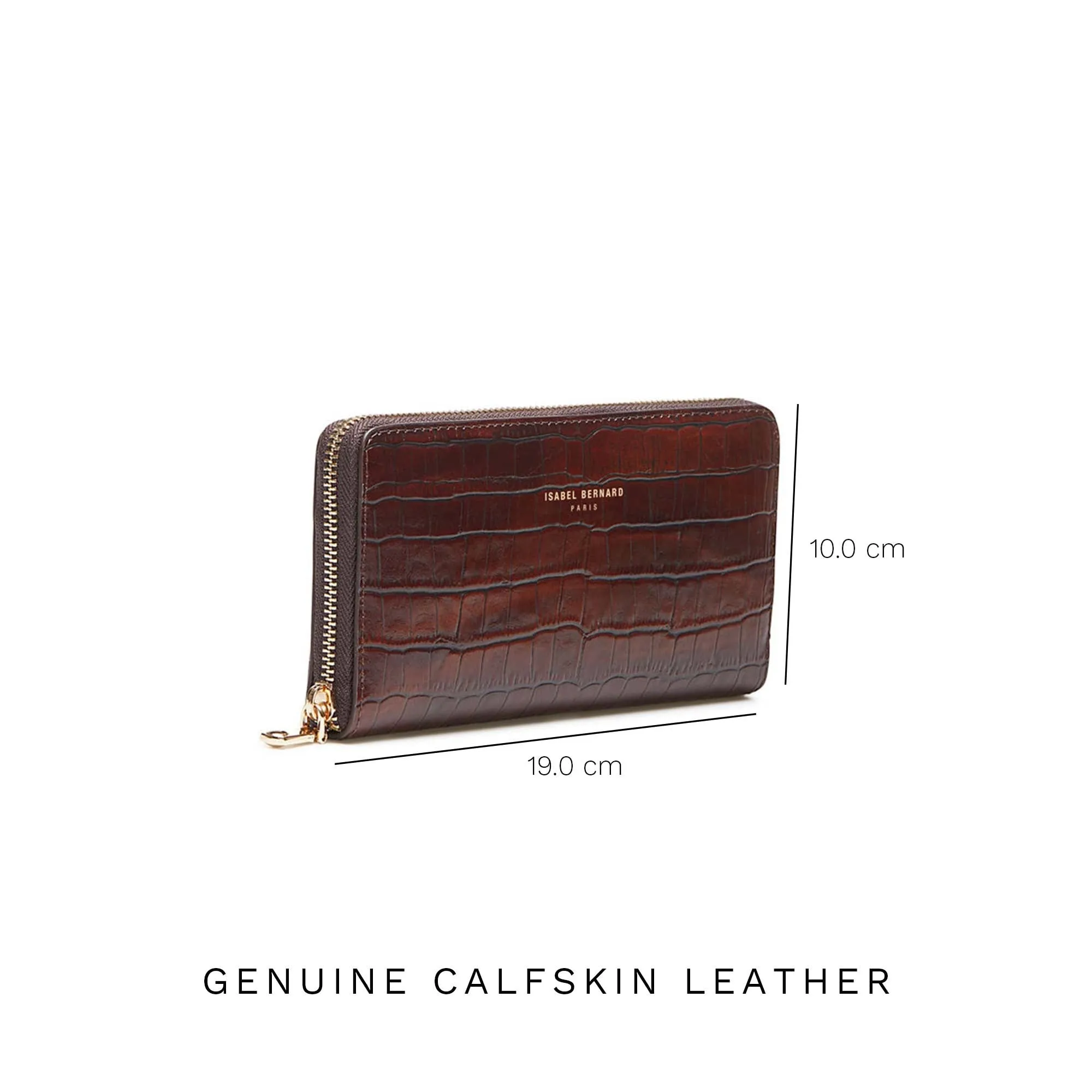 Honoré Léa croco brown calfskin leather zipper wallet