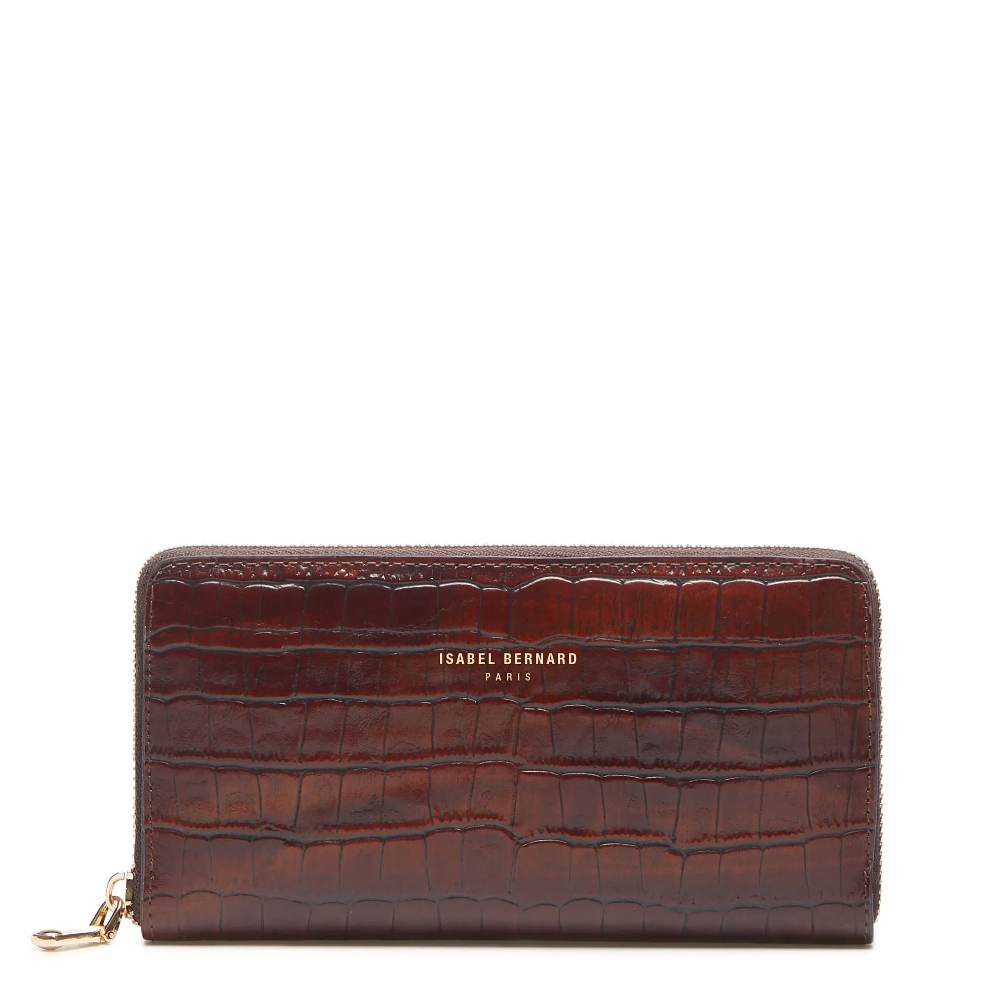 Honoré Léa croco brown calfskin leather zipper wallet