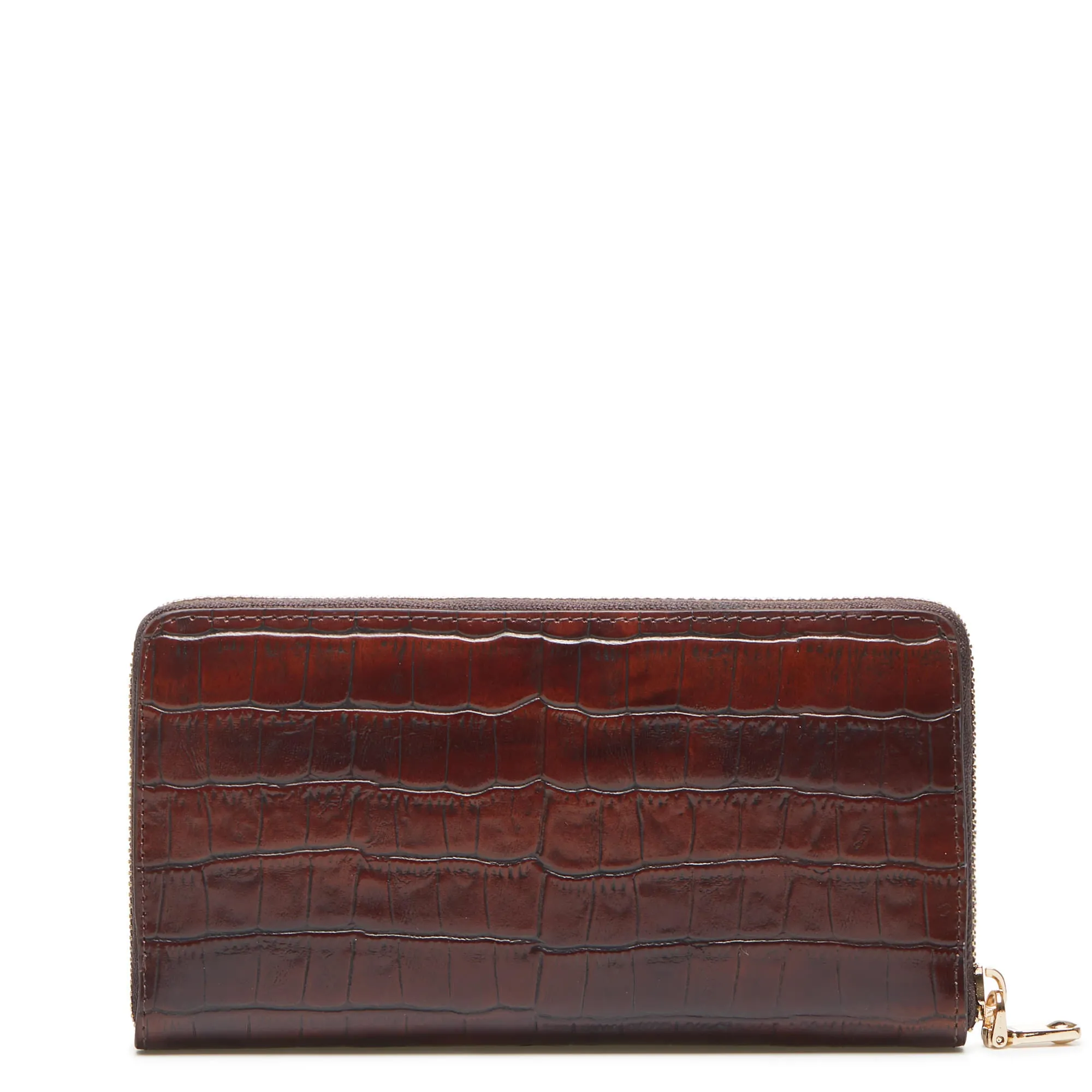 Honoré Léa croco brown calfskin leather zipper wallet