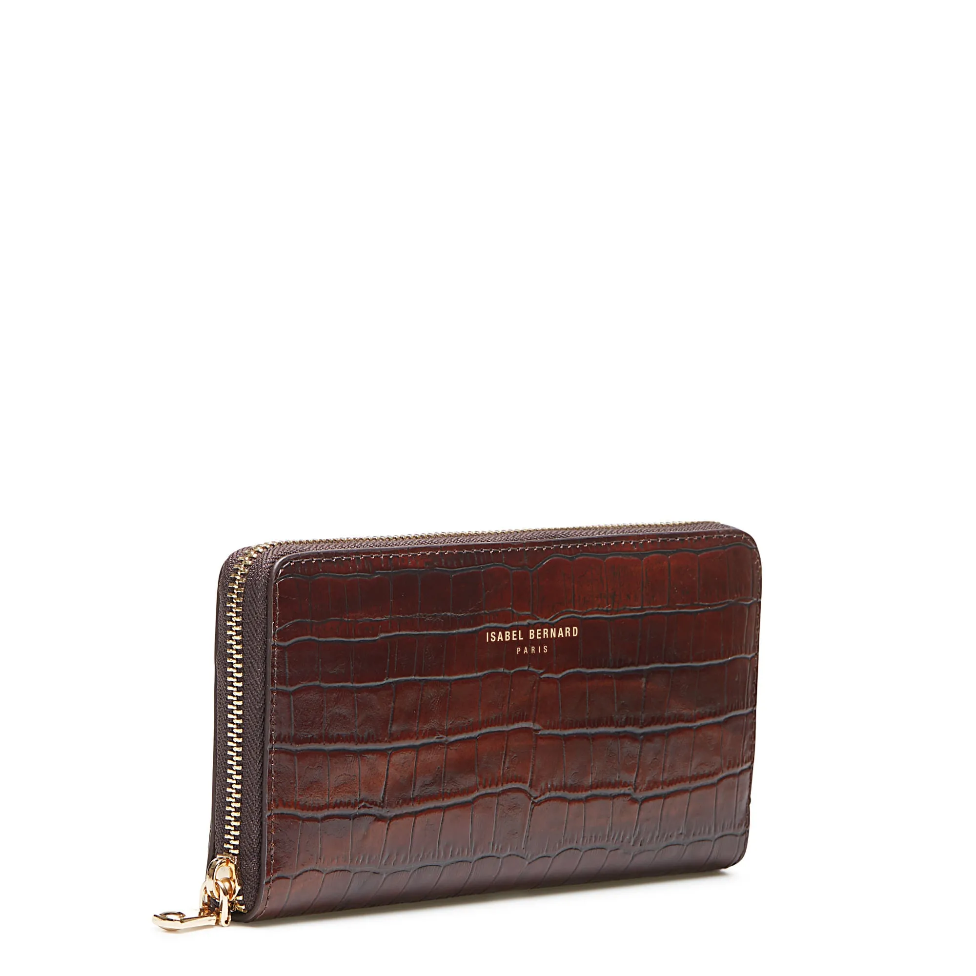 Honoré Léa croco brown calfskin leather zipper wallet