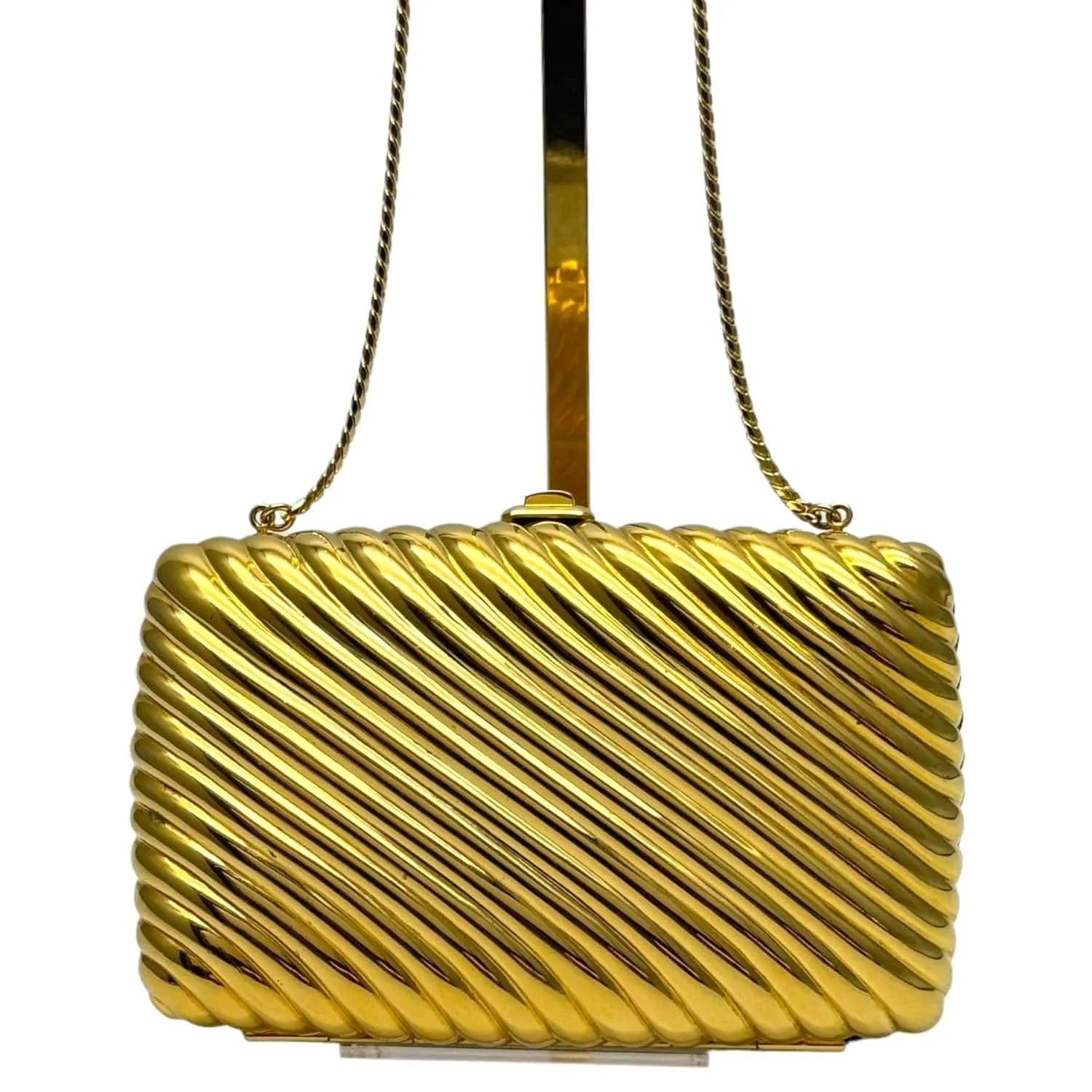 JUDITH LEIBER Vintage Ribbed Metal Clutch Evening Bag - Gold