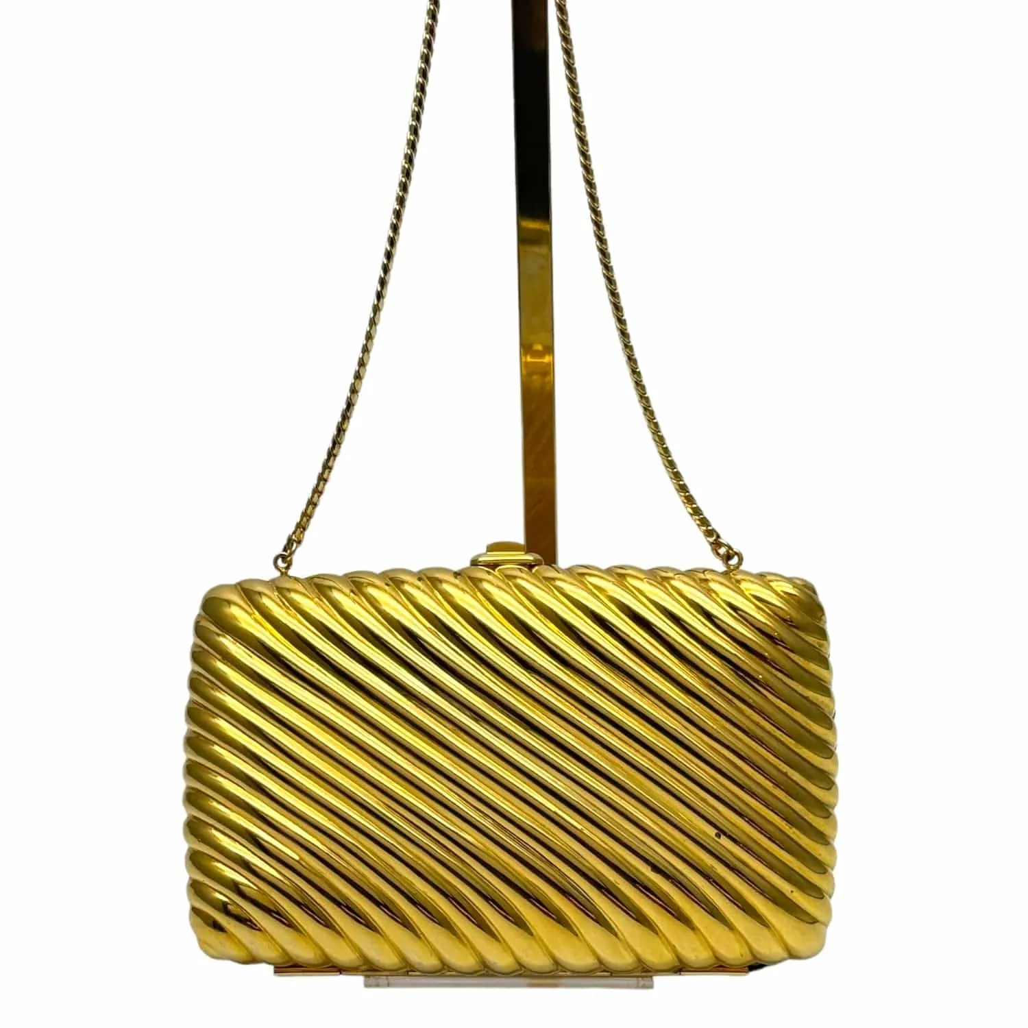 JUDITH LEIBER Vintage Ribbed Metal Clutch Evening Bag - Gold