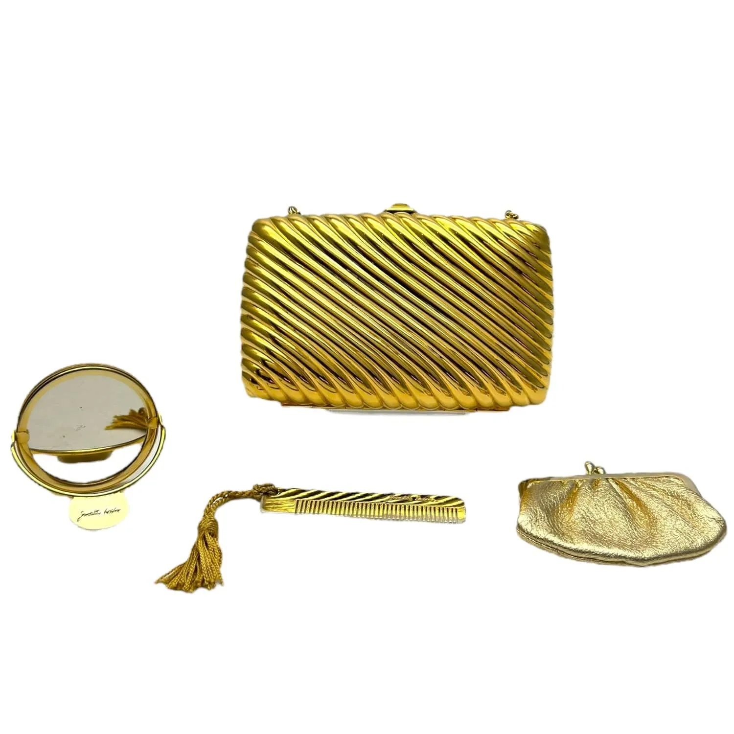 JUDITH LEIBER Vintage Ribbed Metal Clutch Evening Bag - Gold