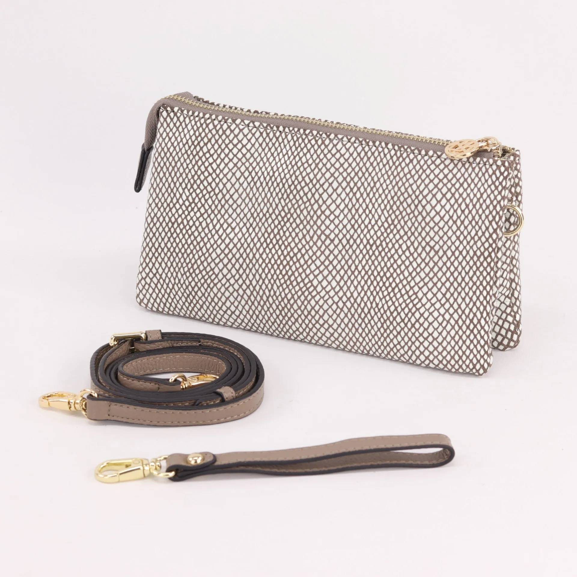 Katie leather or suede clutch crossbody