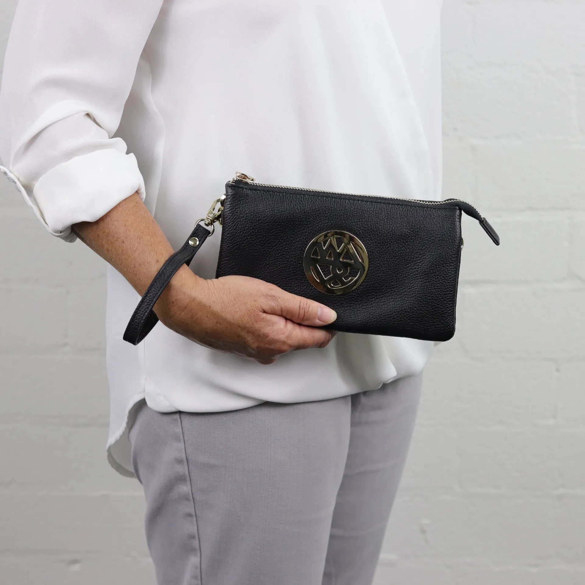 Katie leather or suede clutch crossbody