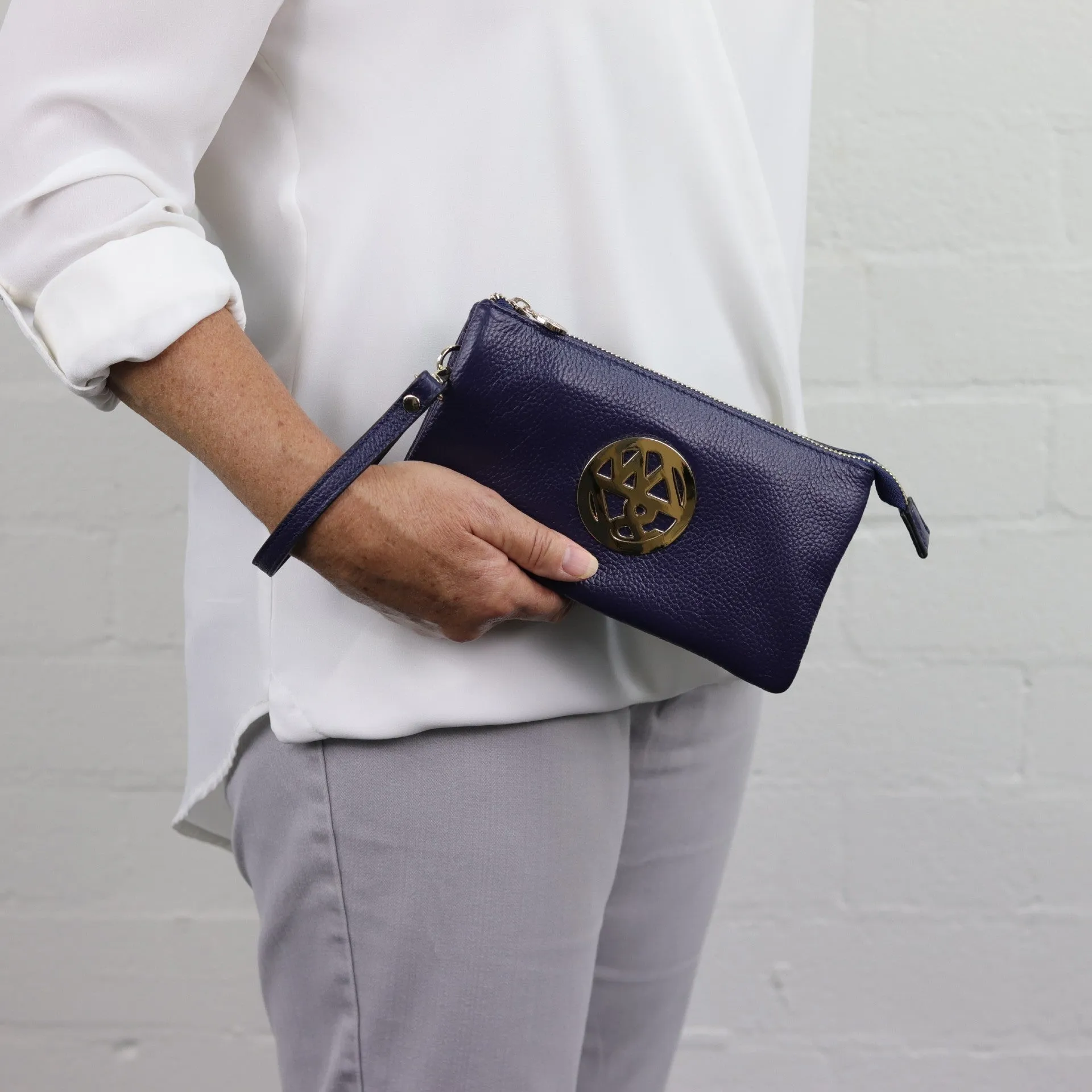 Katie leather or suede clutch crossbody