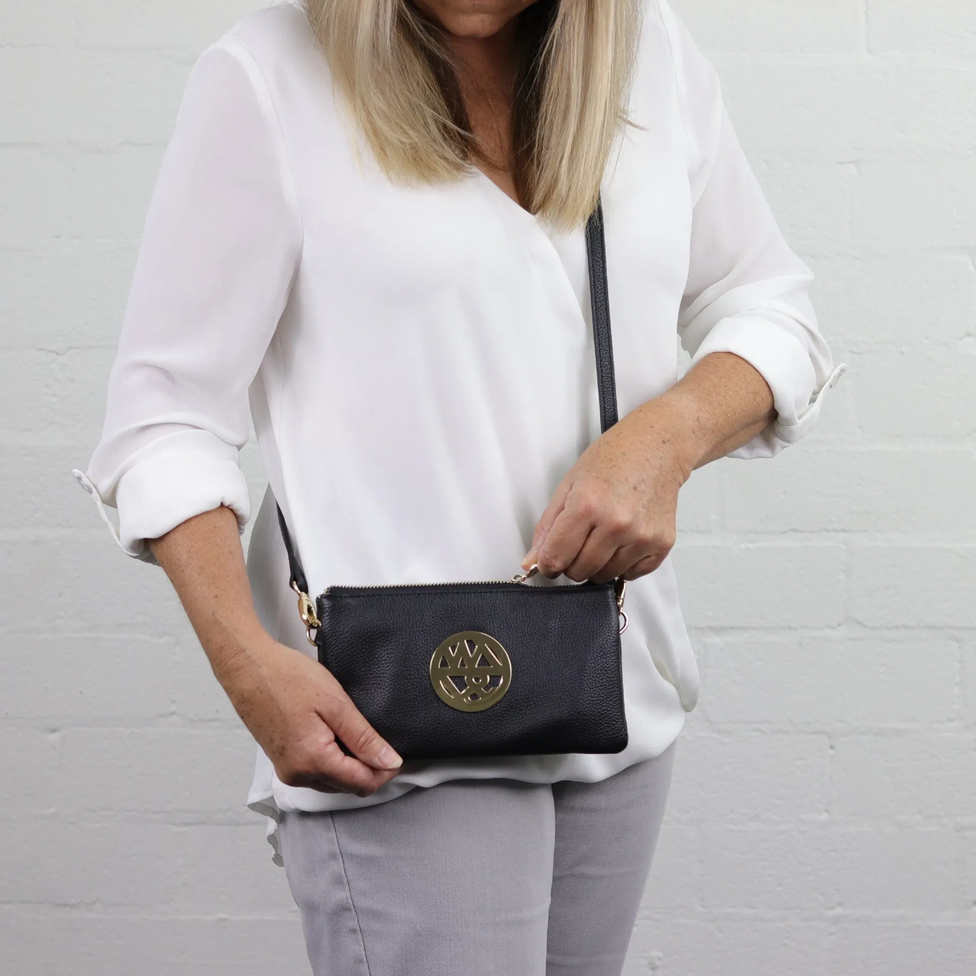 Katie leather or suede clutch crossbody