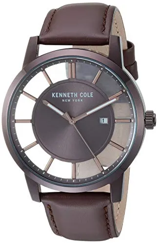 Kenneth Cole New York Men's TRANSPARENCY Stainless Steel Quartz Leather Strap, Brown, 21.4 Casual Watch (Model: KC50560003)