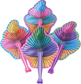 Kicko 10 Inch Folding Ice Cream Paper Fan - 12 Pieces of Accordion Style Multicolored