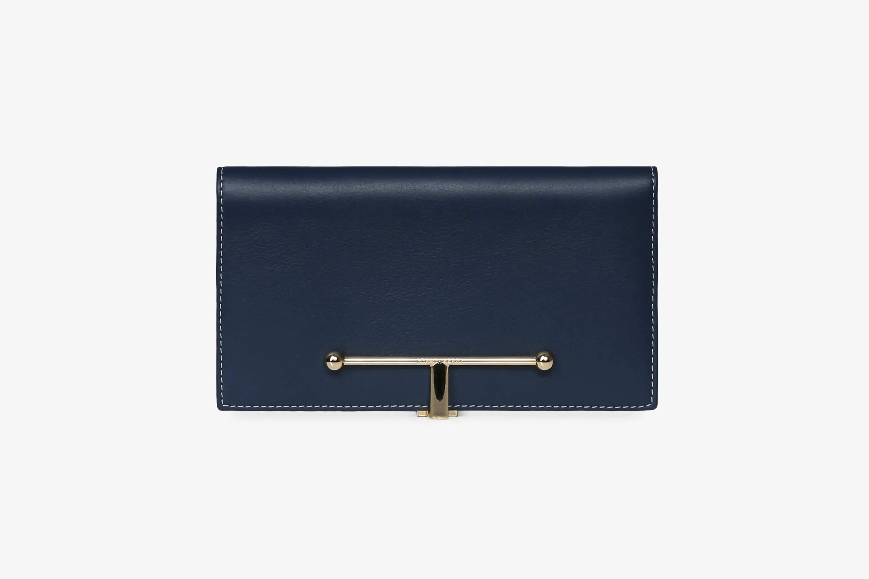 Large Melville Street Wallet - Navy with Vanilla Stitch