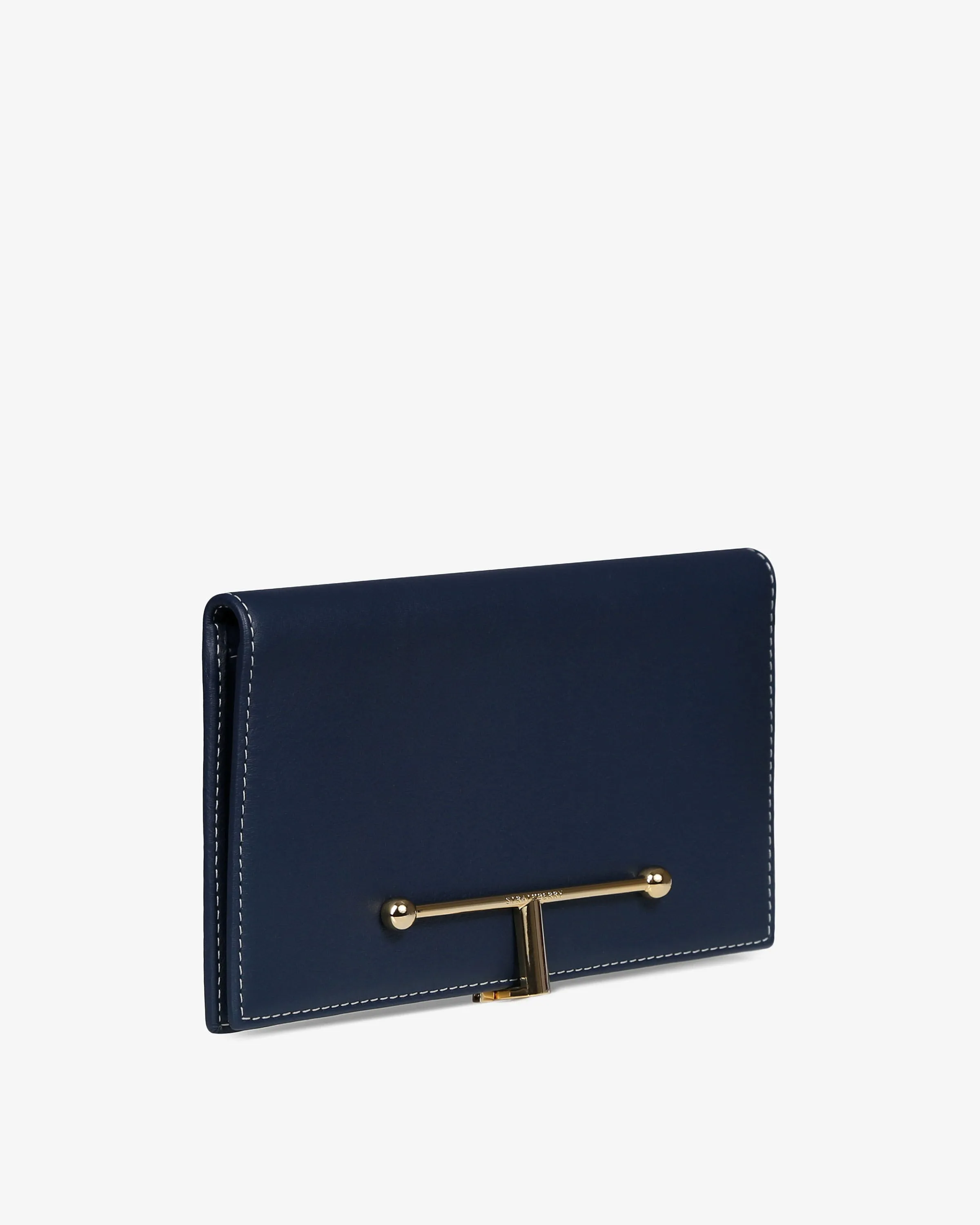 Large Melville Street Wallet - Navy with Vanilla Stitch