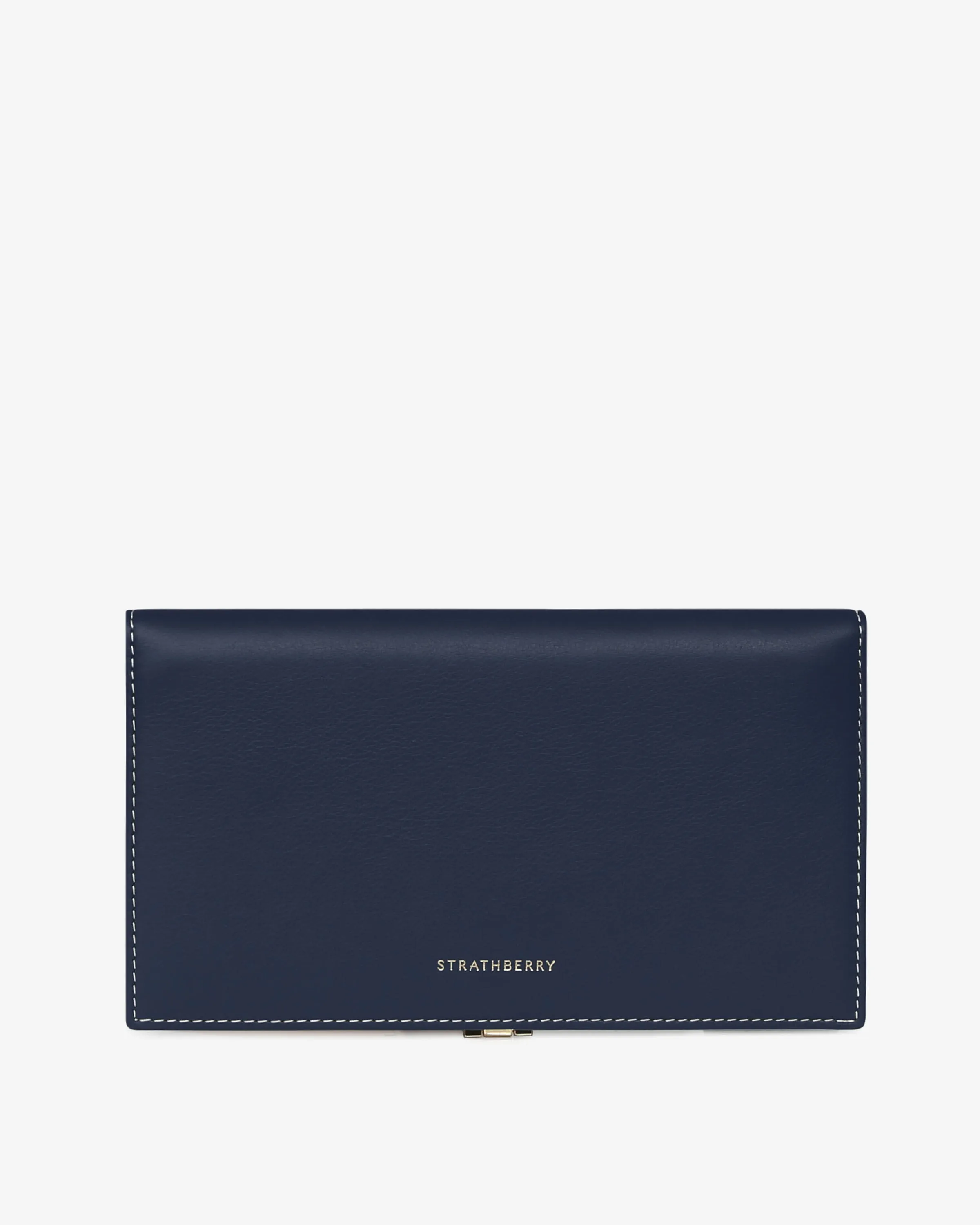 Large Melville Street Wallet - Navy with Vanilla Stitch