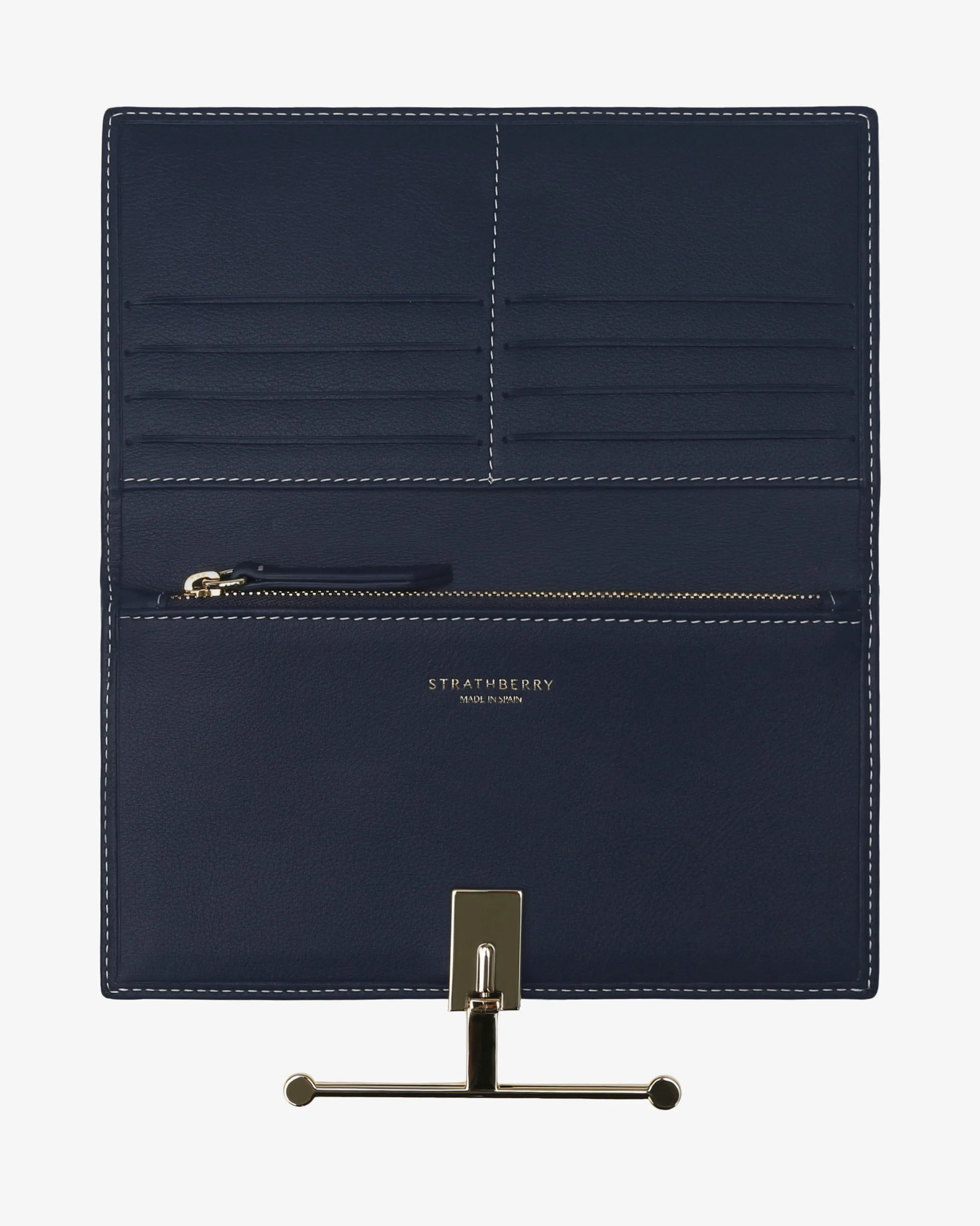 Large Melville Street Wallet - Navy with Vanilla Stitch