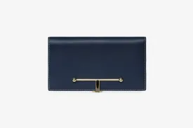 Large Melville Street Wallet - Navy with Vanilla Stitch