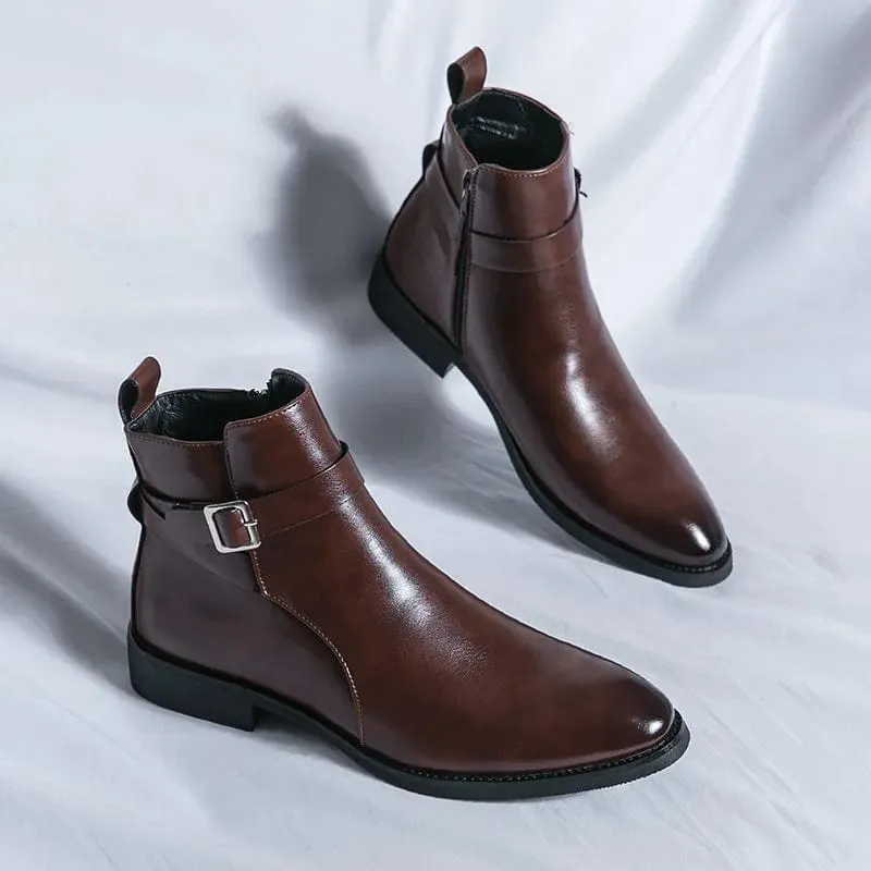 Luxury Brown Ankle Boots for Men Business Black Brown Zipper Handmade Short Boots