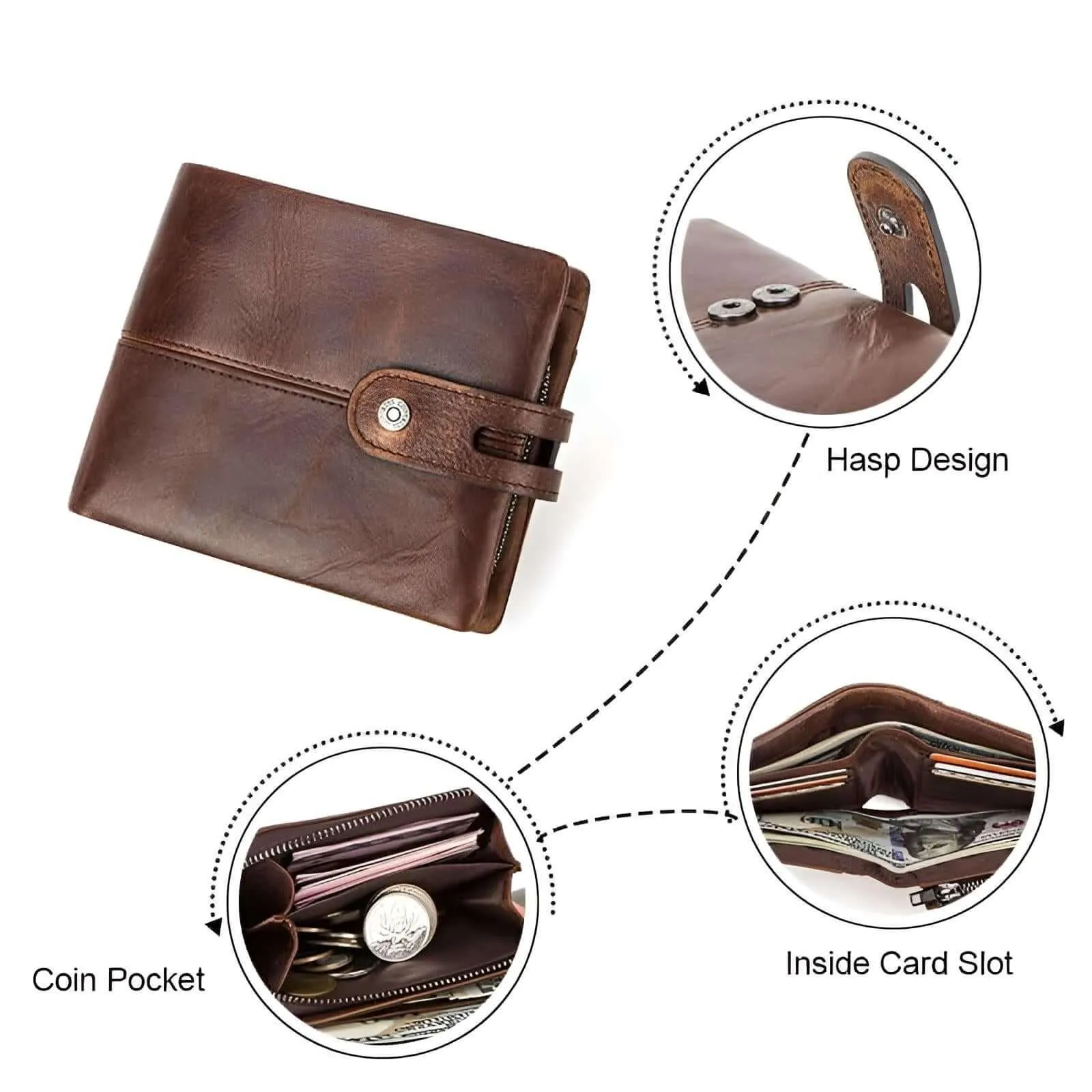 Men's Crazy Horse Genuine Leather Wallet - RFID Protection!