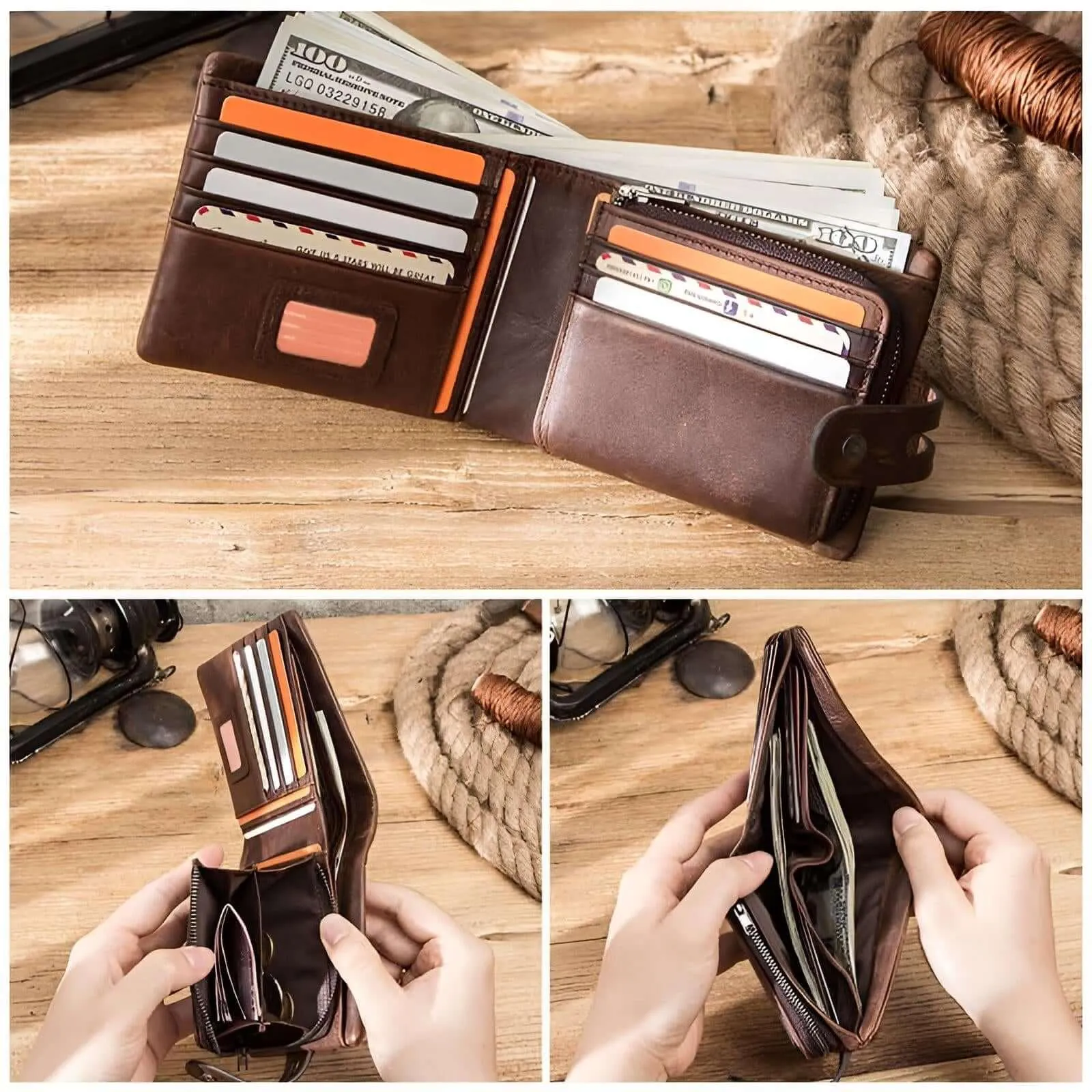 Men's Crazy Horse Genuine Leather Wallet - RFID Protection!